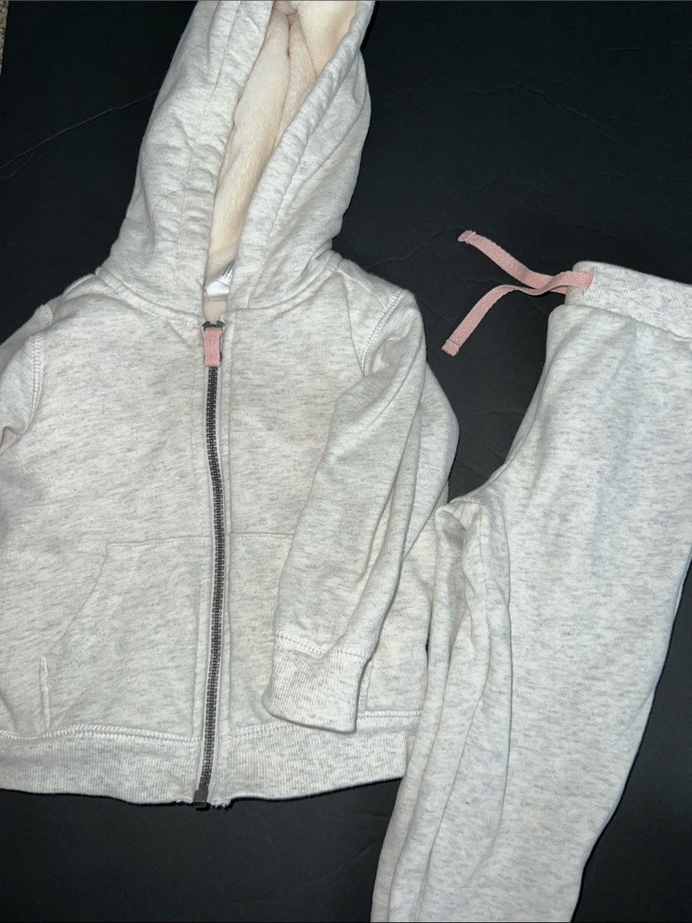 Carter's Light Gray Sherpa-Lined Hoodie & Joggers with Pink Accents